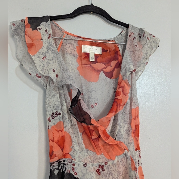 Moulinette Soeurs 100% Silk Asymmetrical Wrap Dress Floral Ruffle Sz 4 - Picture 5 of 8